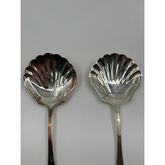 Gorham Heritage Silver Plated Serving Spoons Set of Two Vintage Shell Spoons - Picture 2 of 11